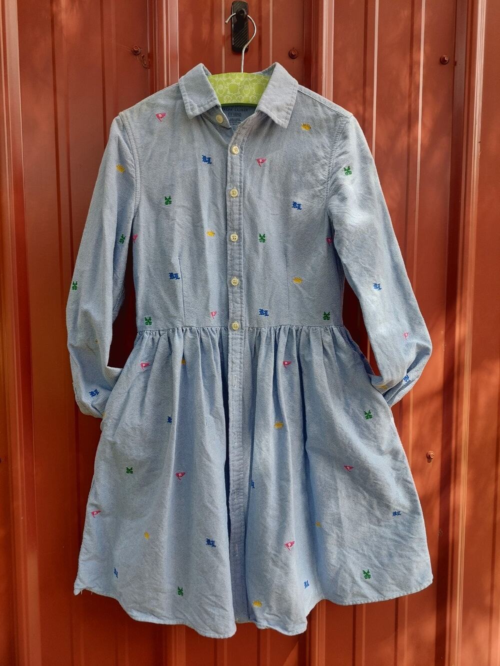 Polo Ralph Lauren Girls Chambray Allover Embroidered Pockets 12